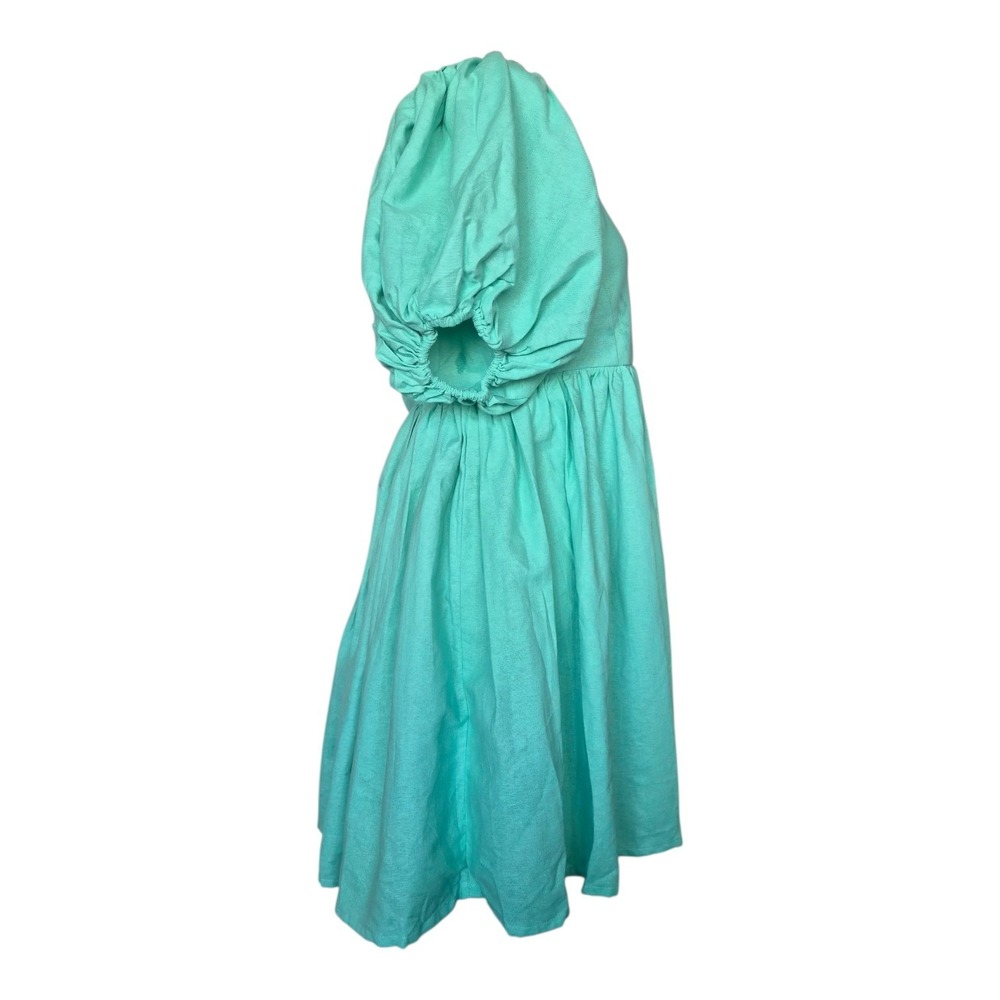ELF Handmade 100% Linen Dress Puff Sleeve Babydoll Mint Green Bali Artisan NWT - Picture 4 of 8